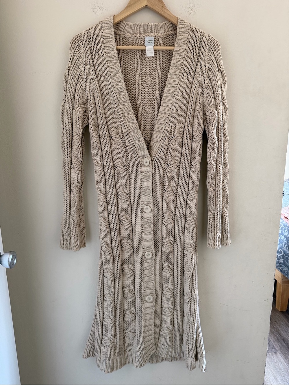 Garnet Hill Chunky Cable Knit Cardigan Sweater Cream Ivory Button Front S Fall